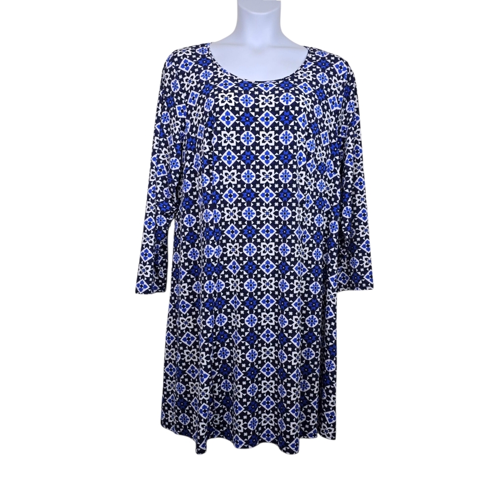 Ellos Womens Blue Black Pattern Shift Dress Size 1X 22/24